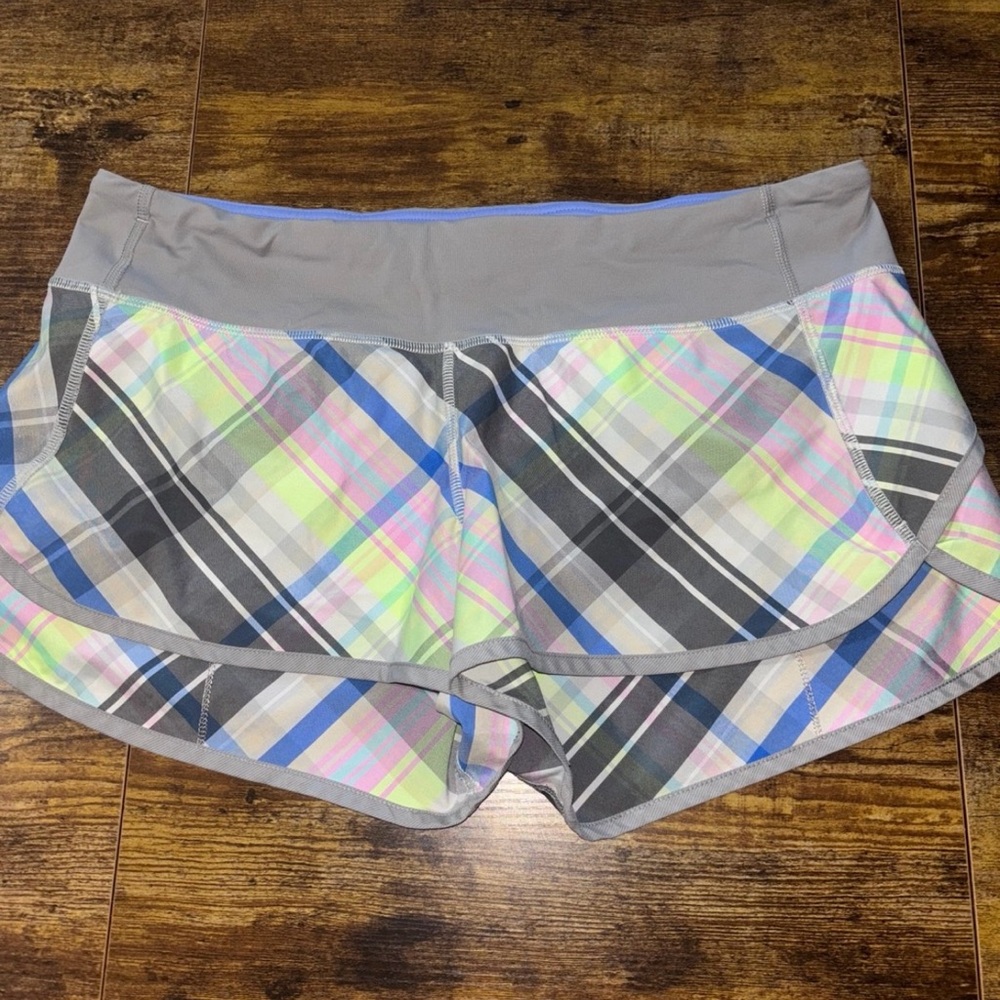 Plaid Athletic Shorts with Gray Trim